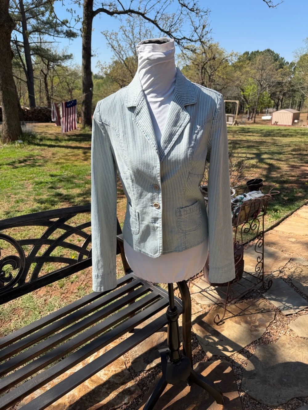 Boom Boom Jeans Light Blue Striped Seersucker Blazer/Jacket ….579
